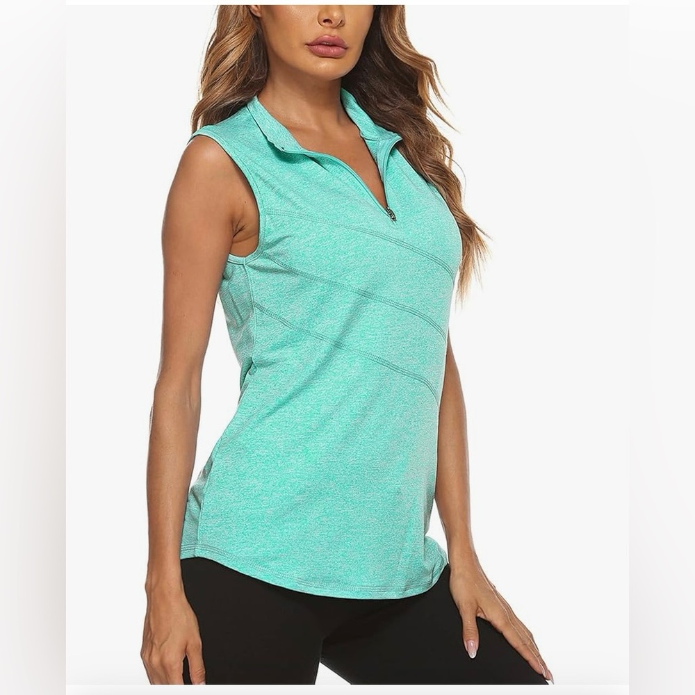Koscacy Women's Sleeveless Golf Tennis Polo Shirts Zip Up Dry Fit Workout Tank